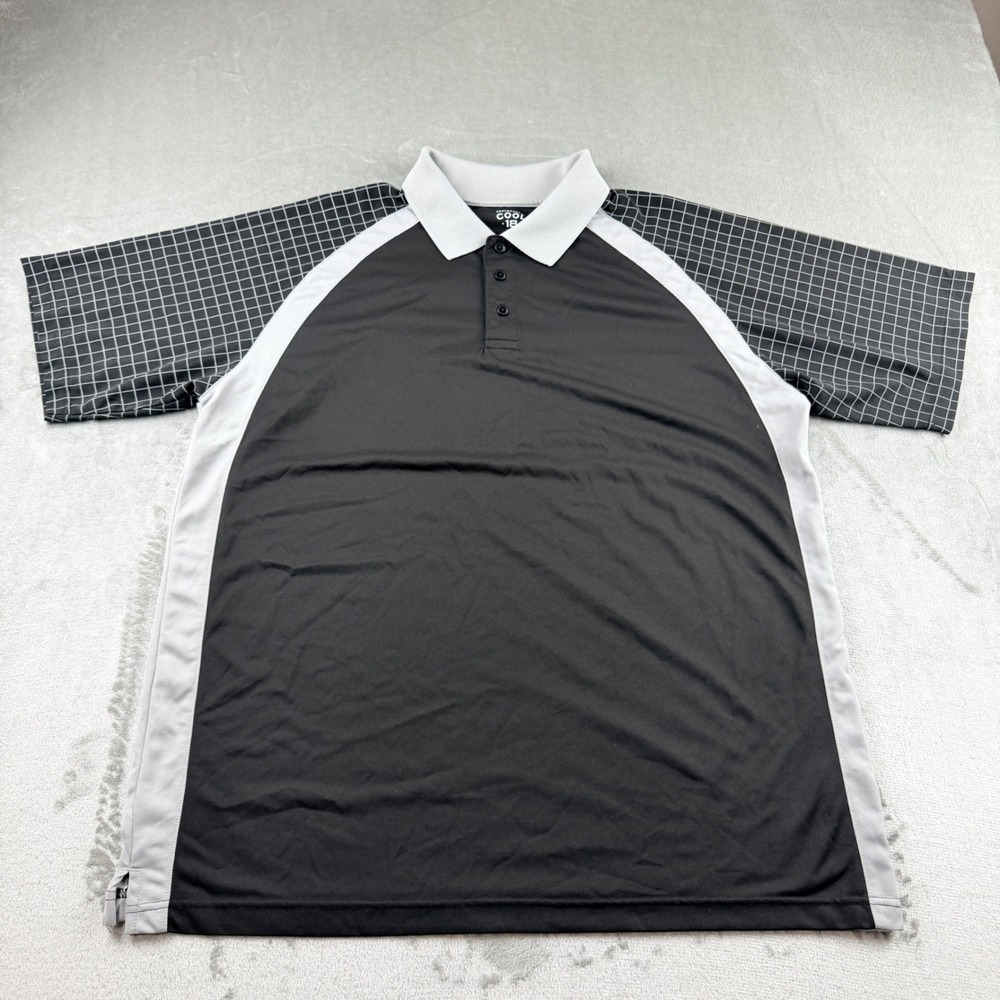 Haggar Cool 18‎ Men's Large Polo Shirt Black Grey Grid Pattern Performance Golf